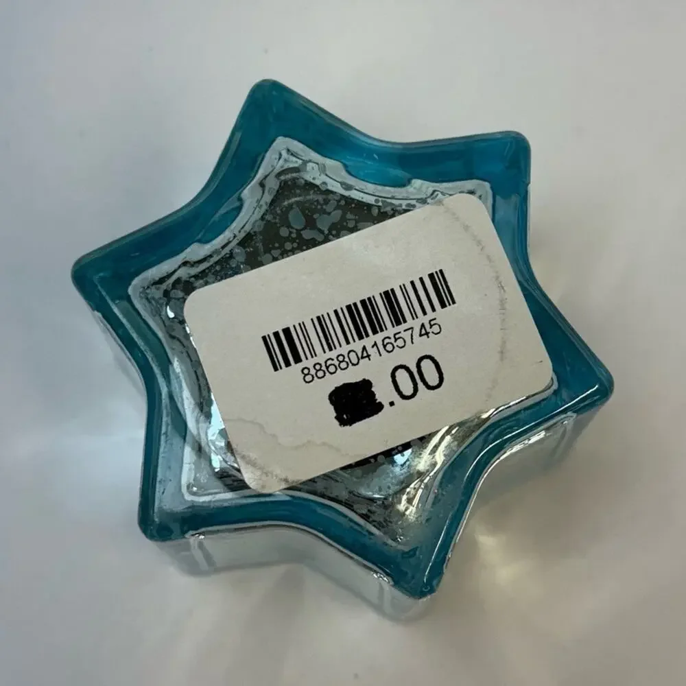 Blue Glass Star Candle Holder Teal Votive Coastal Decor NEW